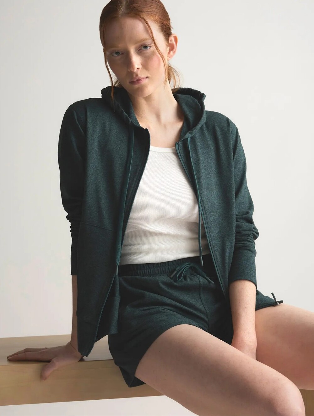 Quince Flowknit Full-Zip Hoodie Long Sleeve Heather Green Size Medium